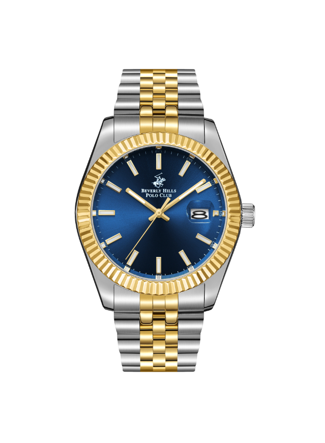 [BP3018X.290]  BHPC Gents 3H DATE Fn S.S/IP GOLD Case S.S/IP GOLD STEEL Band BLACK TO 289C Dial